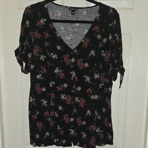 Torrid Black and Red‎ Floral Blouse